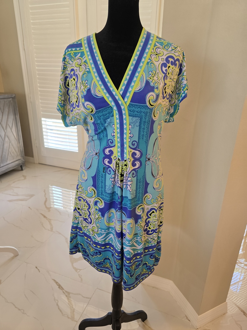 Trina Turk Blue Multi-Print V-Neck Swim Coverup